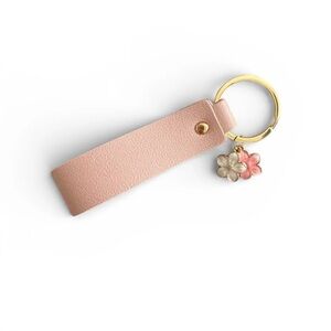 Light Pink Keychain with Pink and White Floral Charms – Gold Metal